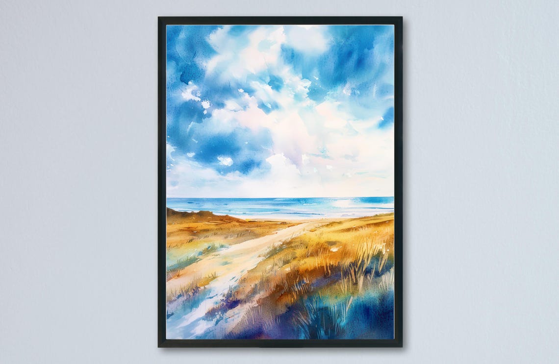 Norfolk Coast Dune Path to the Sea Big Sky Watercolor Beach Poster
