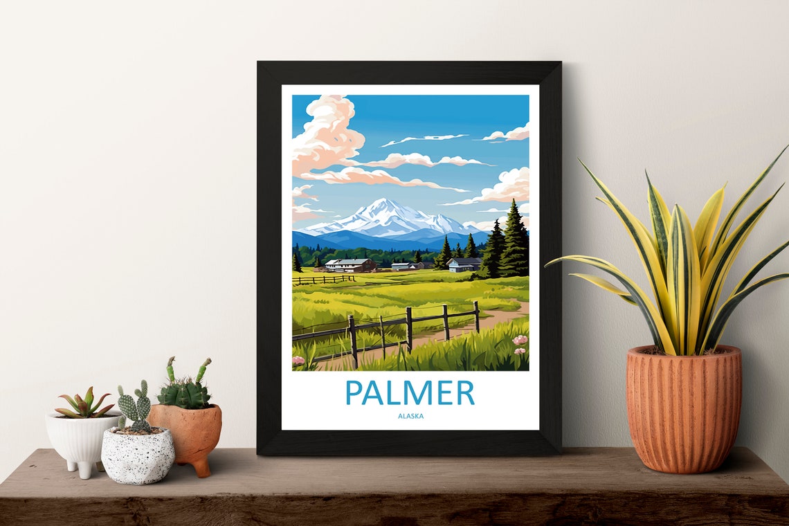 Palmer Alaska Mountain Farm Summer Meadow Vintage Travel Poster - Image 3