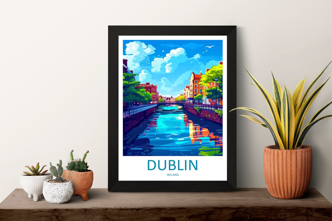 Dublin Ireland River View with Historic Brick Buildings Poster - Image 3