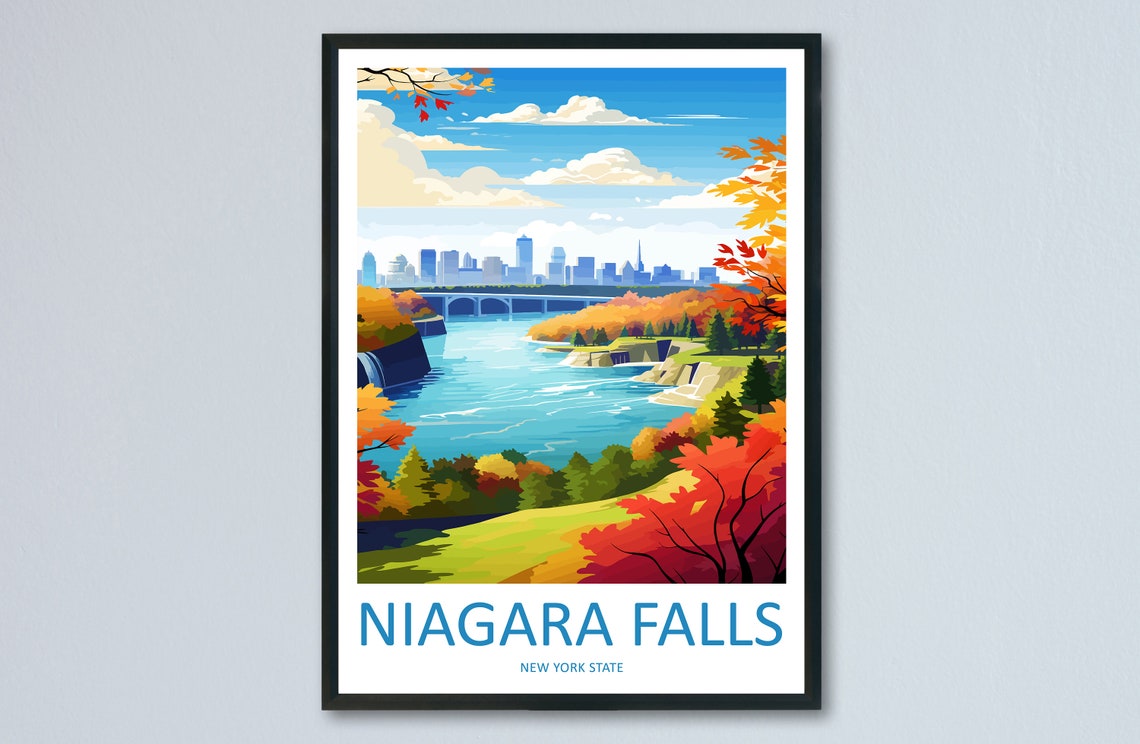 Niagara Falls New York Autumn Foliage Gorge River Travel Poster