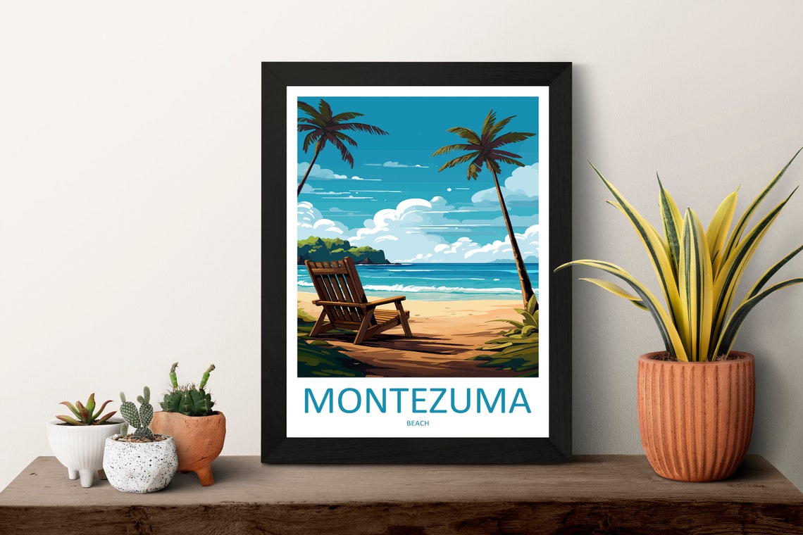 Montezuma Beach Costa Rica Chair Palms Shore Vintage Travel Poster - Image 3