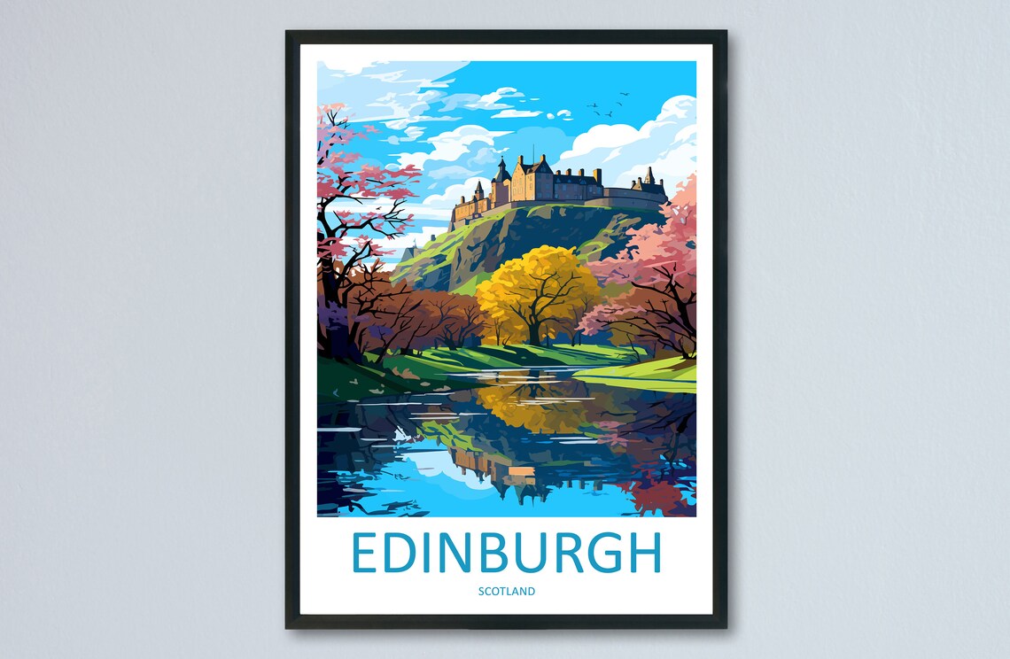 Edinburgh Cityscape Travel Poster, Scotland Decor