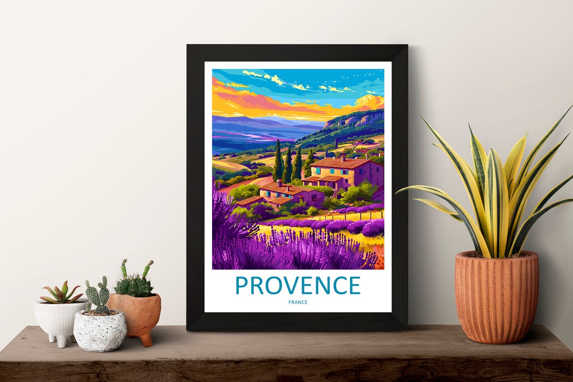 Provence France Lavender Fields Farmhouse Sunset Vintage Travel Poster - Image 3