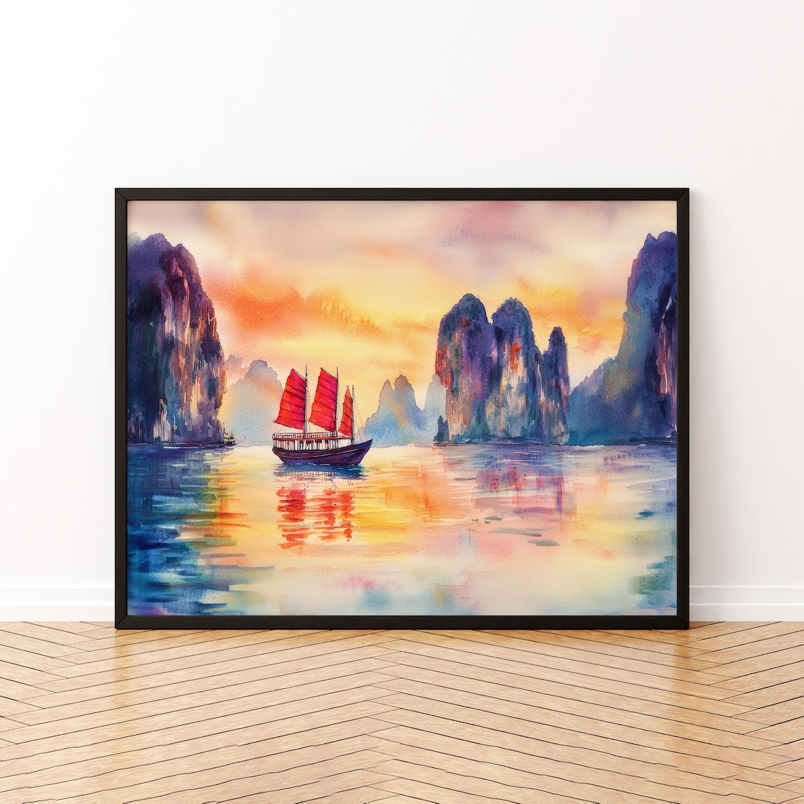 Ha Long Bay Watercolor Poster, Vietnam Landscape