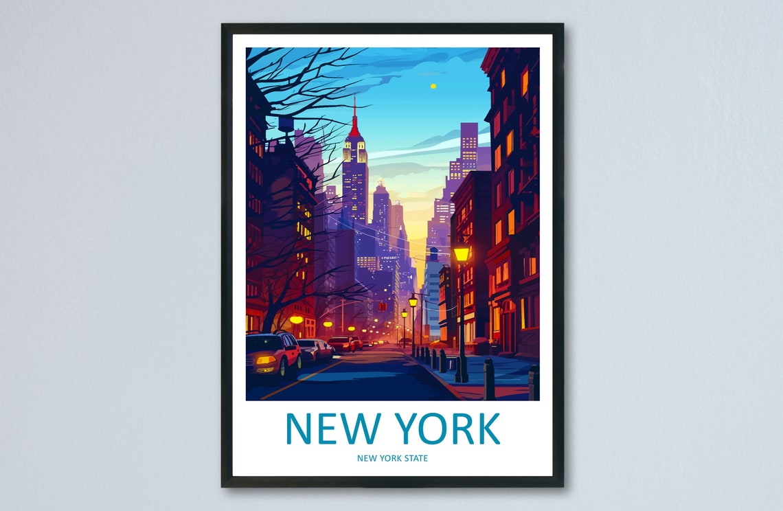 New York City Night Skyline Empire State Building Poster Art