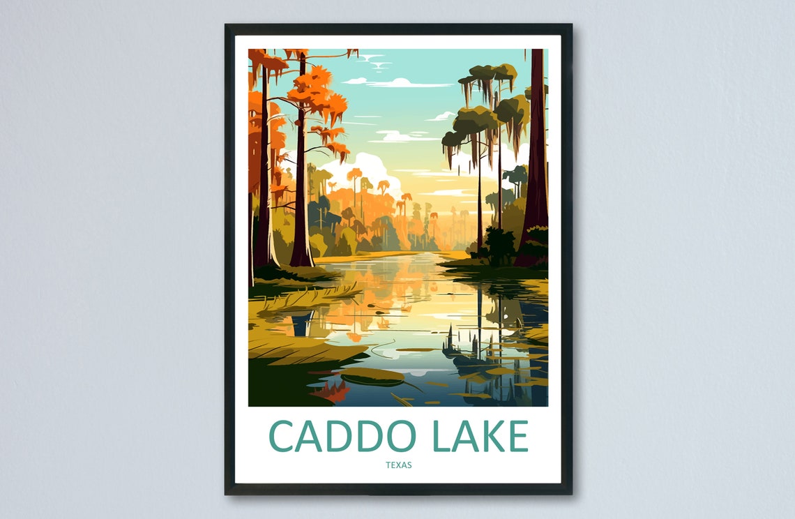 Caddo Lake Texas Cypress Swamp Bayou Sunset Travel Scene Poster