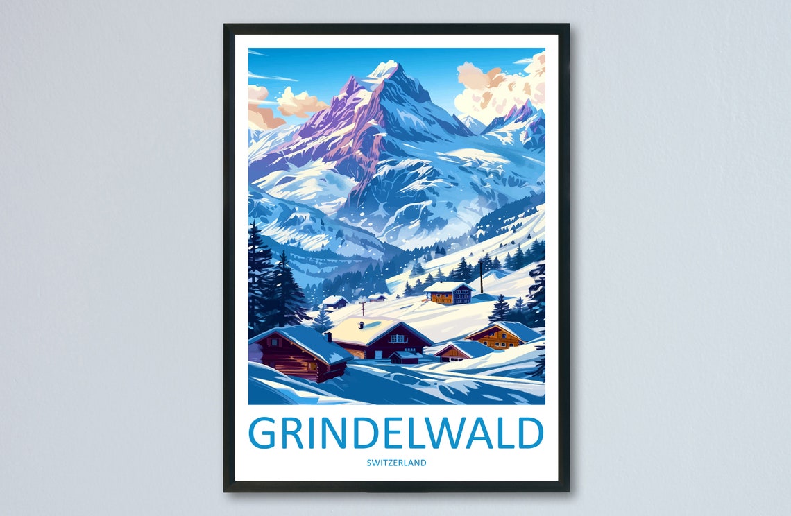 Grindelwald Switzerland Alpine Village Snowy Winter Travel Poster