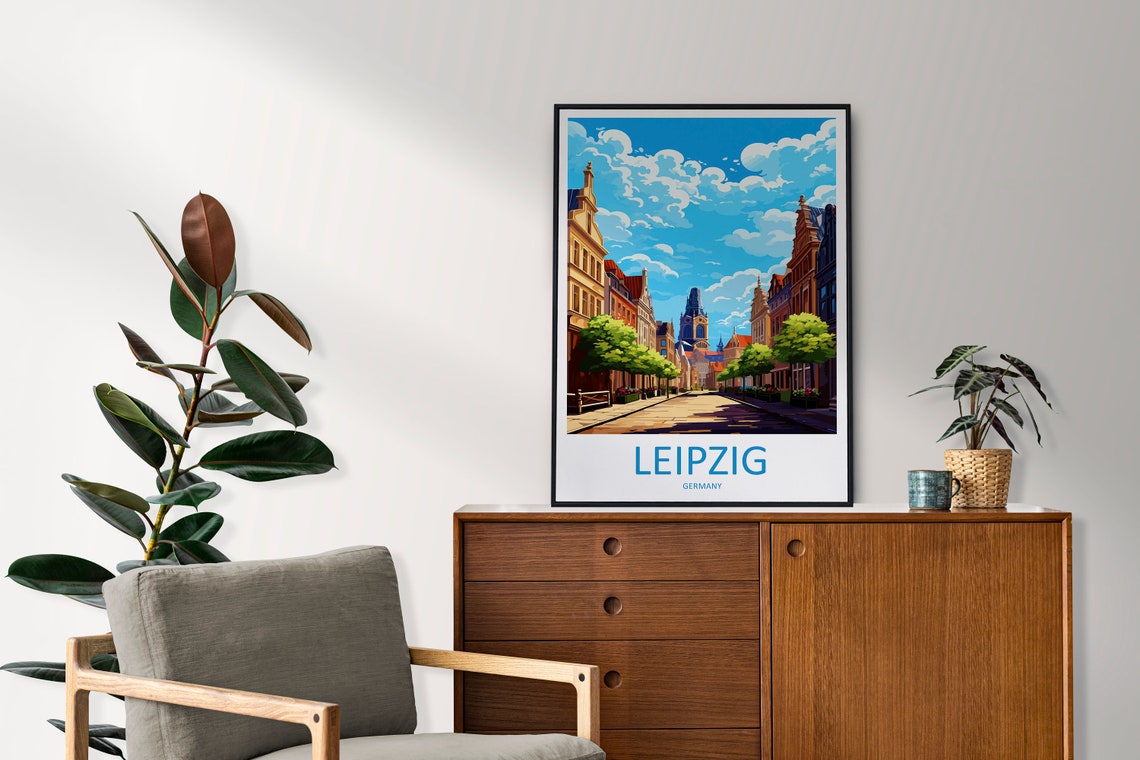 Leipzig Germany Historic Old Town Street Church Towers Poster - Image 2
