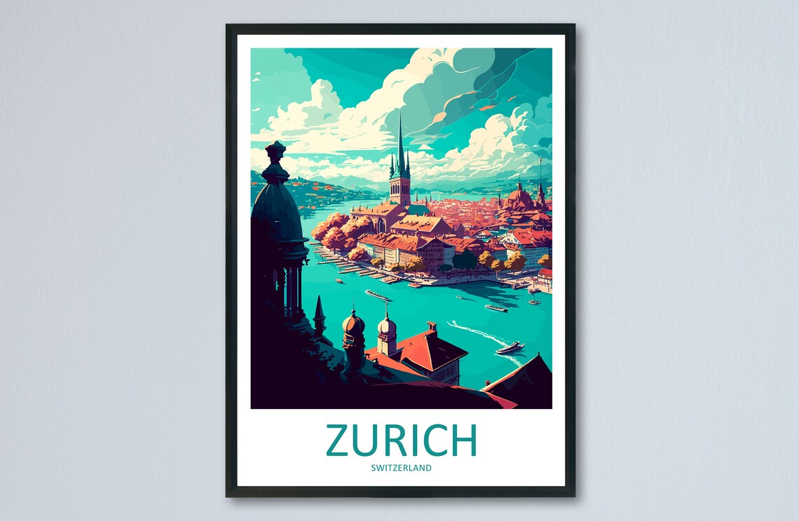 Zurich Travel Poster, Switzerland Wall Decor