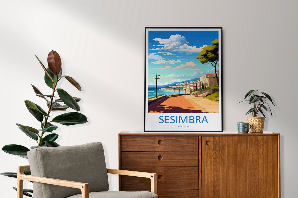 Sesimbra Portugal Waterfront Promenade Seaside Bay View Poster - Image 2