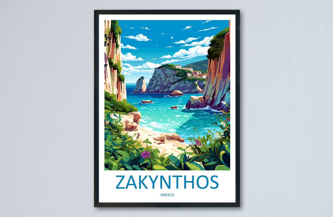 Zakynthos Travel Poster, Greece Wall Art Print