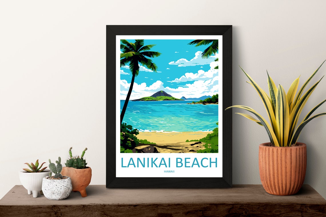Lanikai Beach Hawaii Palm Trees Island Turquoise Sea Travel Poster - Image 3