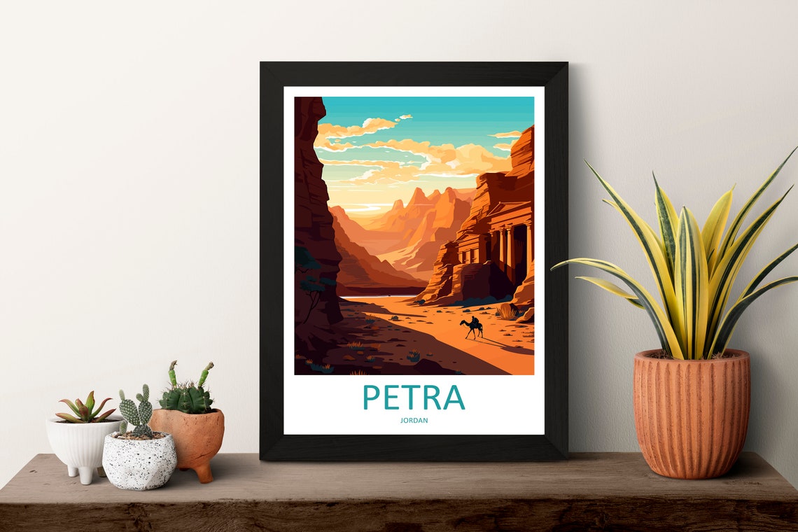 Petra Jordan Ancient Siq Canyon Camel Sunset Desert Travel Poster - Image 3