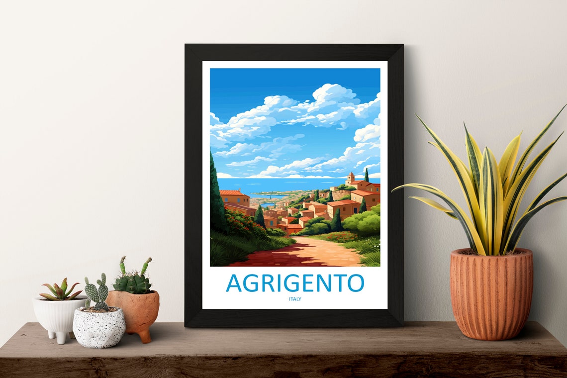 Agrigento Italy Coastal Hillside Village Mediterranean Sea View Poster - Image 3