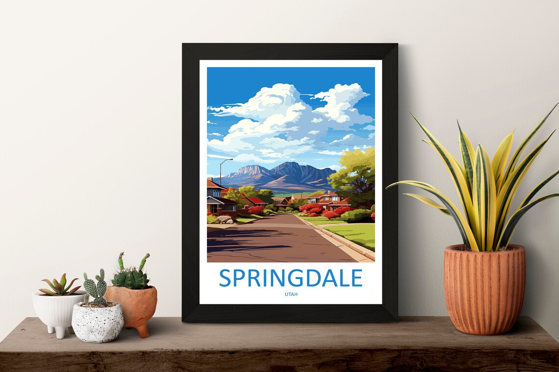 Springdale Utah Residential Street Mountain Vista Travel Poster - Image 3