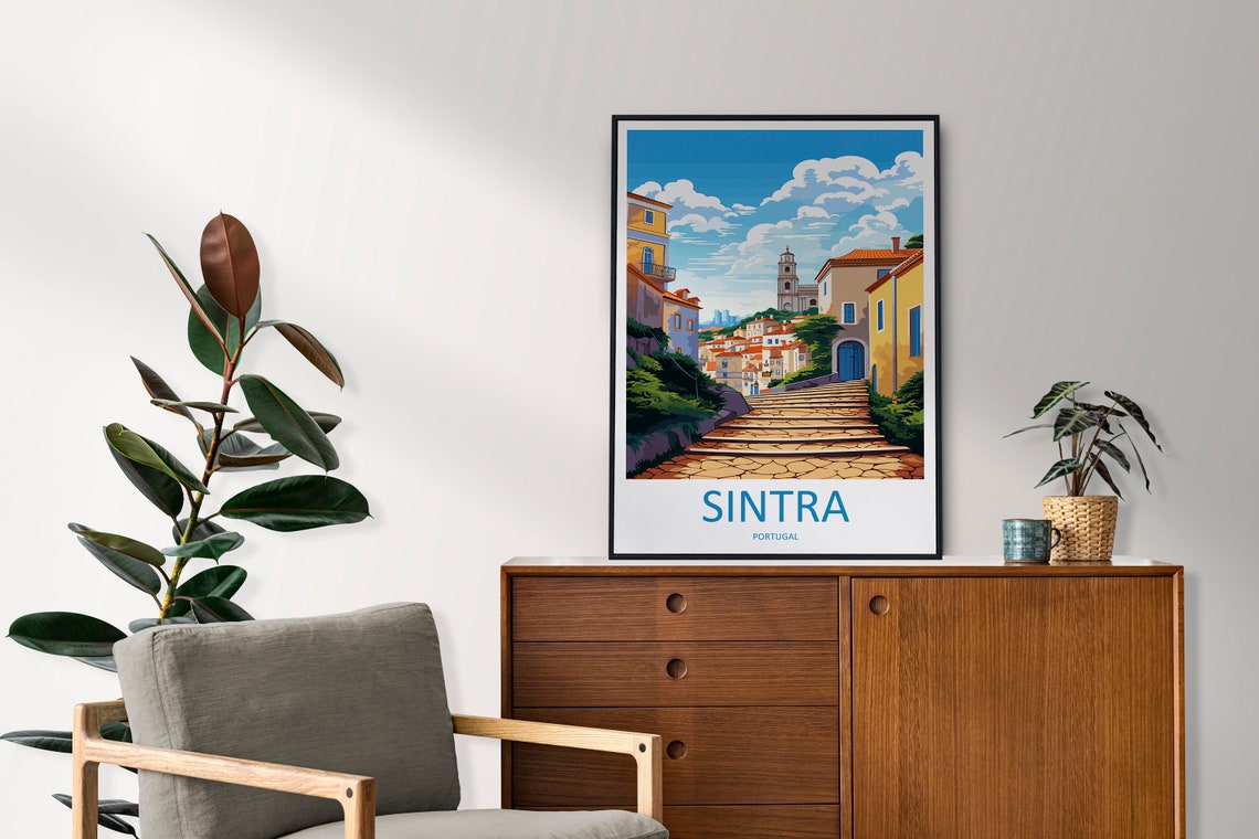Sintra Portugal Stone Steps Old Town Illustration Travel Poster - Image 2