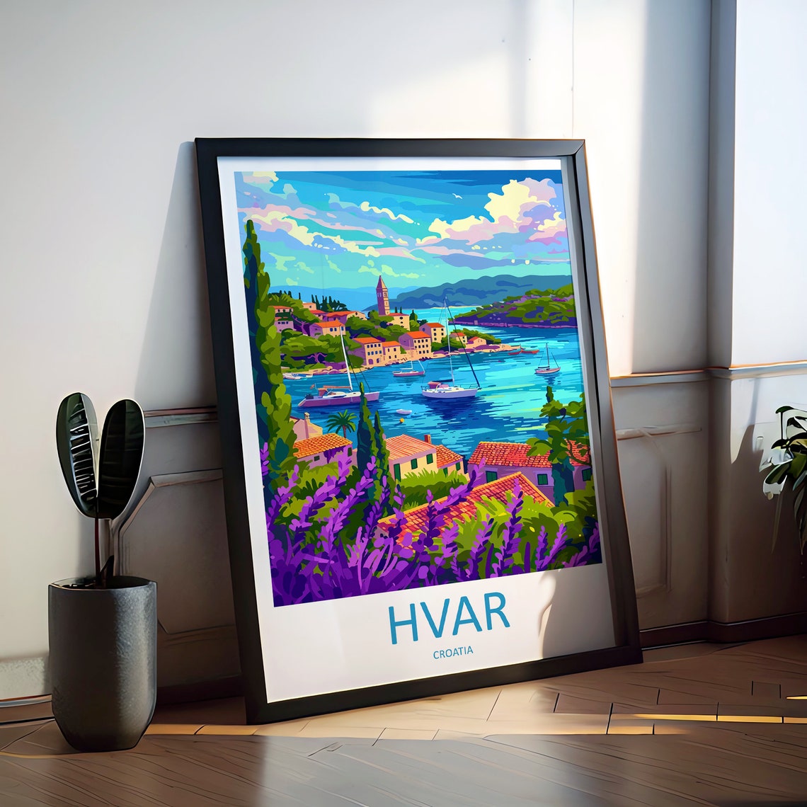 Hvar Croatia Island Harbor Lavender Foreground Travel Art Poster - Image 2