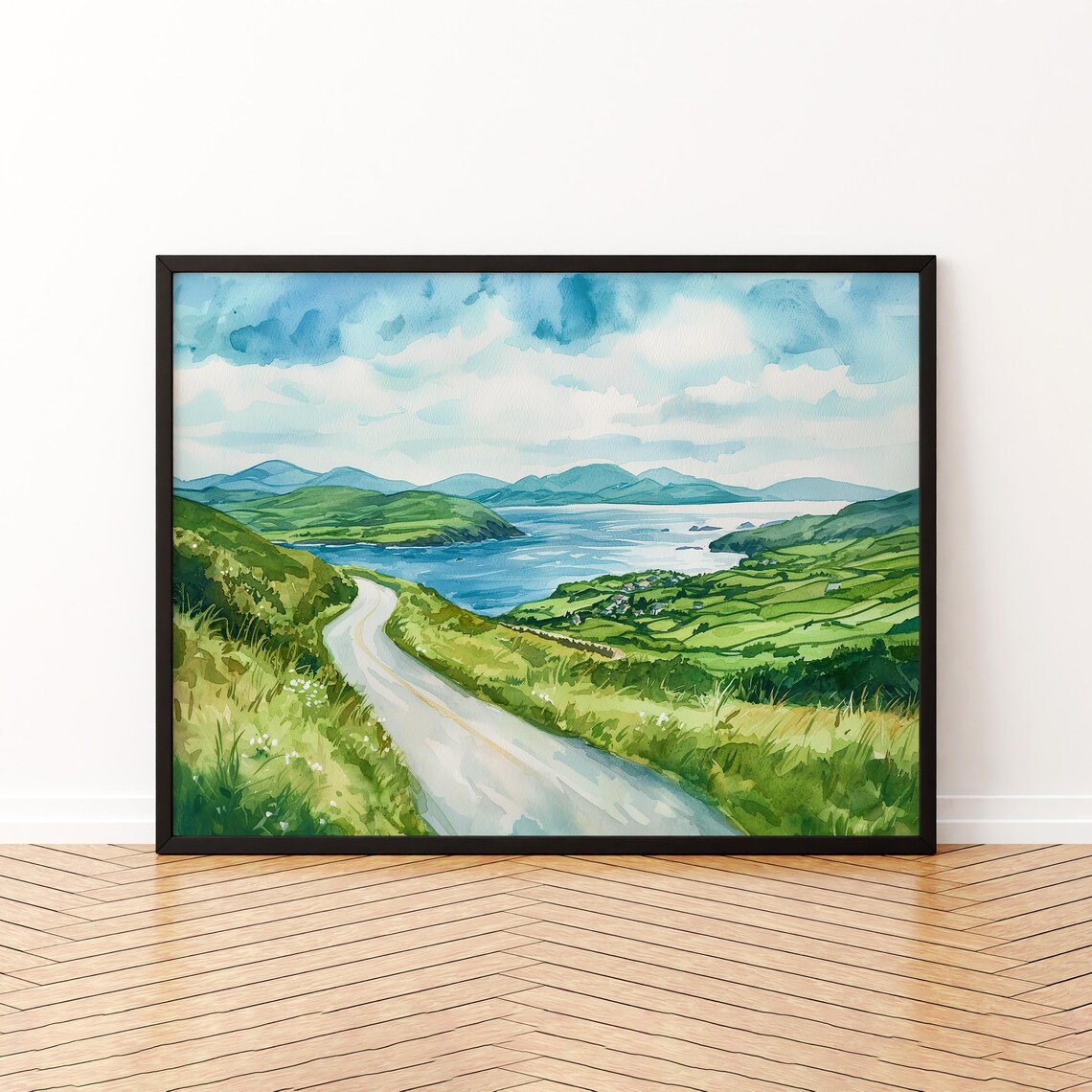 Ring Of Kerry Coastal Road Rolling Green Hills Ireland Watercolor Poster