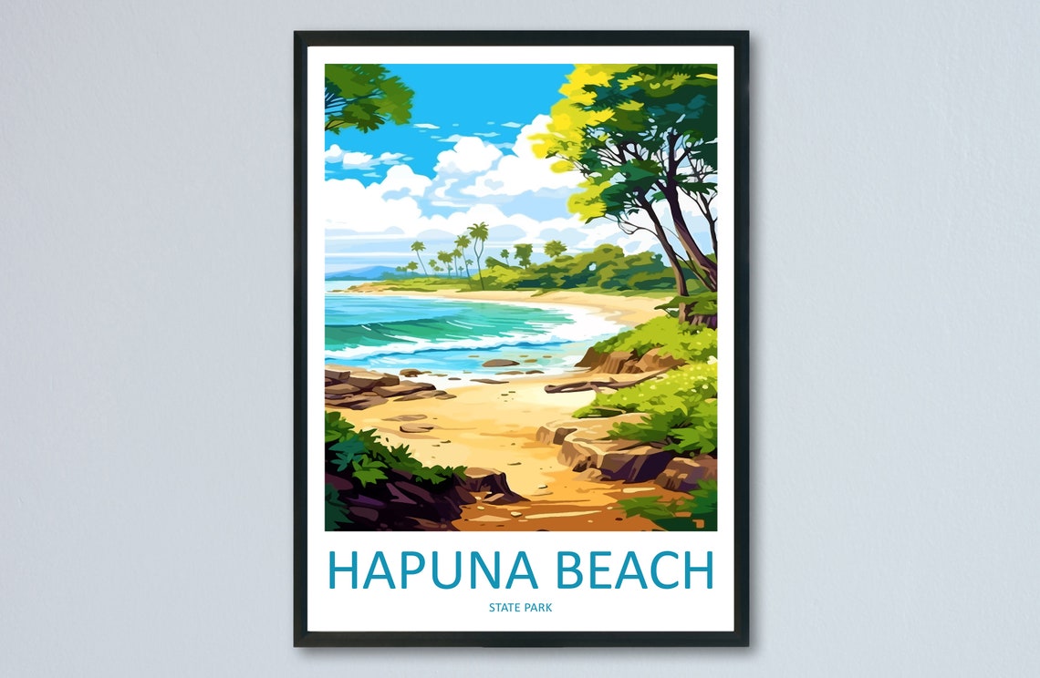 Hapuna Beach Hawaii Golden Shore State Park Seaside Travel Poster