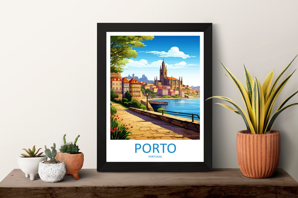 Porto Riverside Promenade with Cathedral Douro River Portugal Poster - Image 3