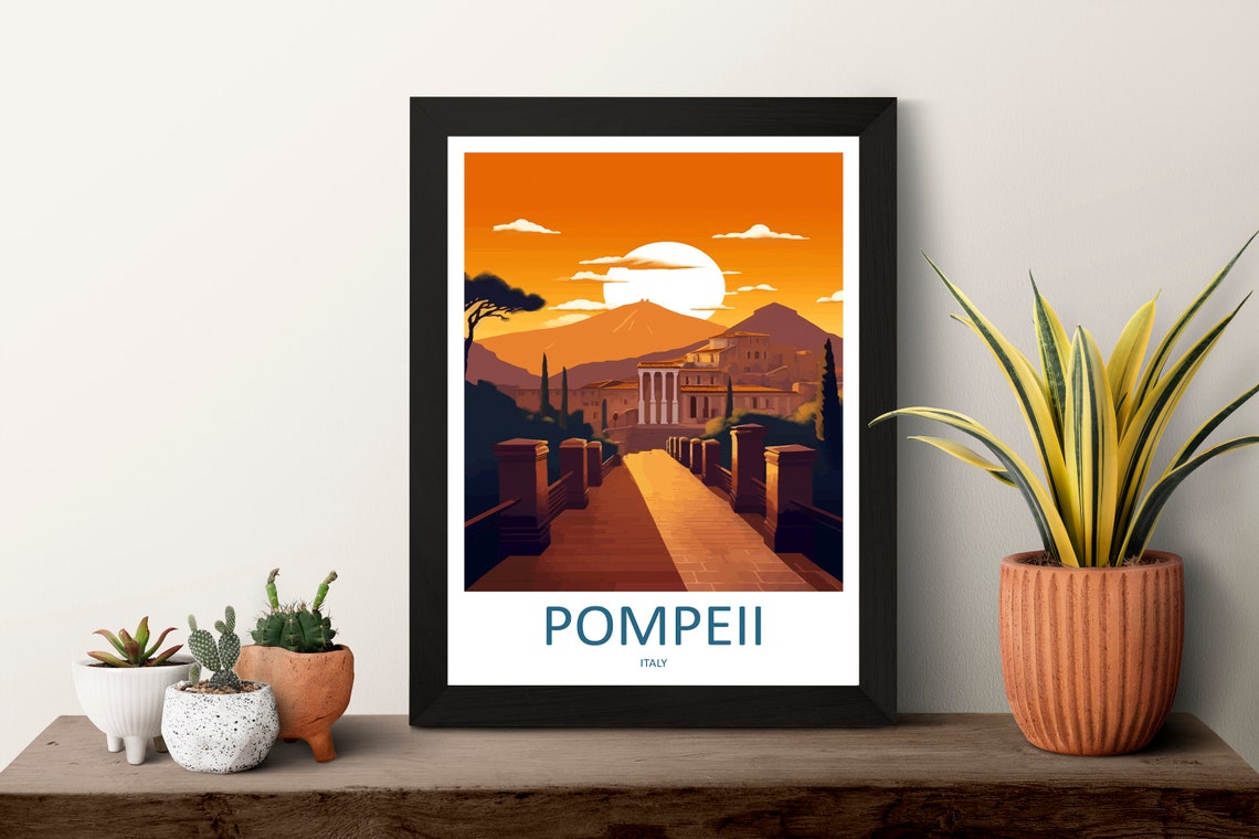 Pompeii Italy Mount Vesuvius Sunset Over Ruins Vintage Poster - Image 3