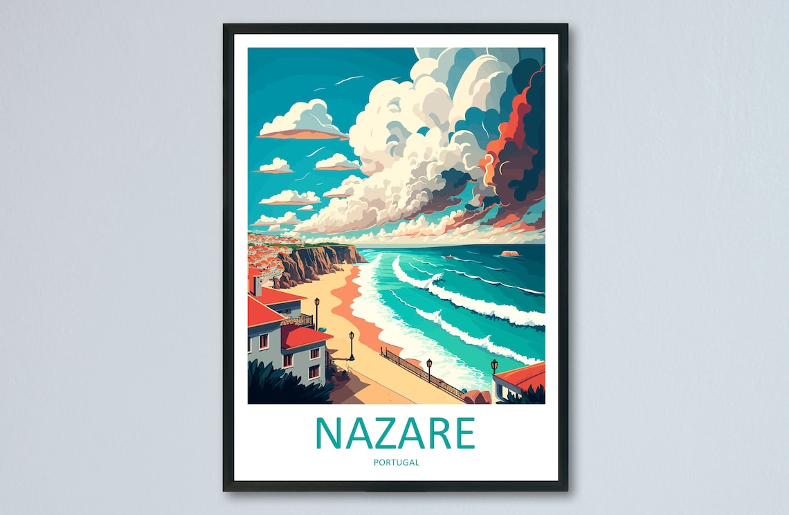 Nazar Travel Poster, Portugal Wall Decor