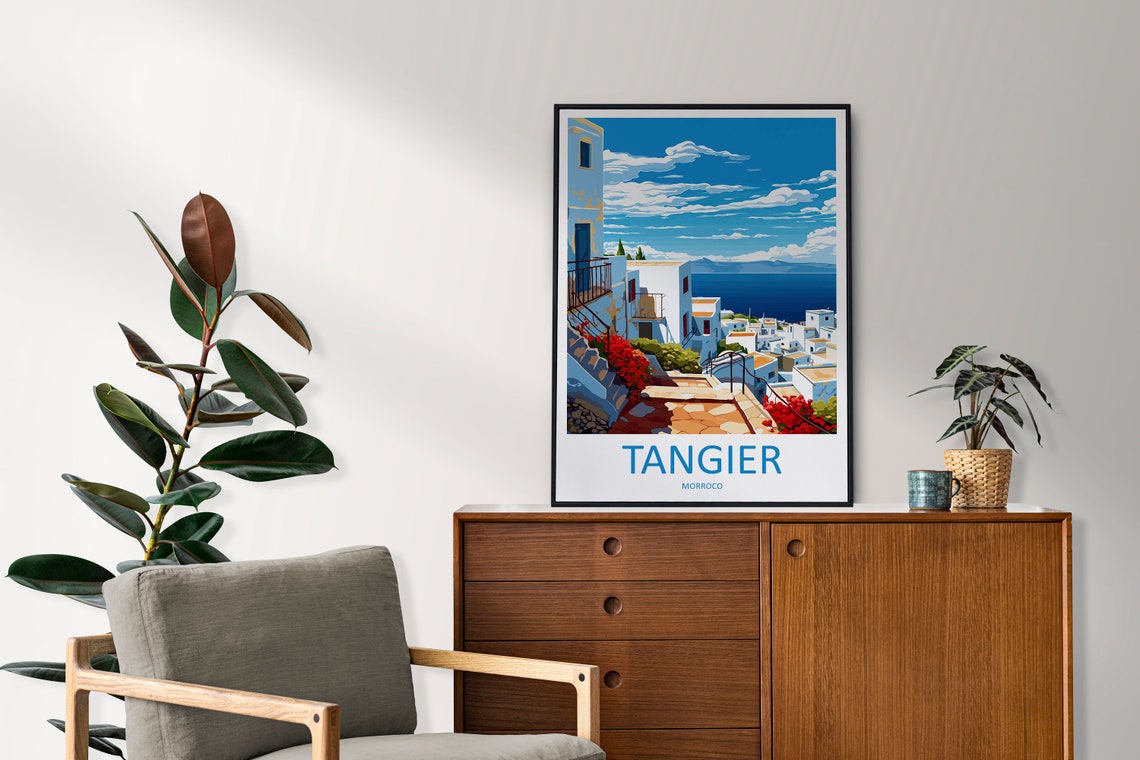 Tangier Morocco Whitewashed Old Town Ocean View Travel Poster - Image 2