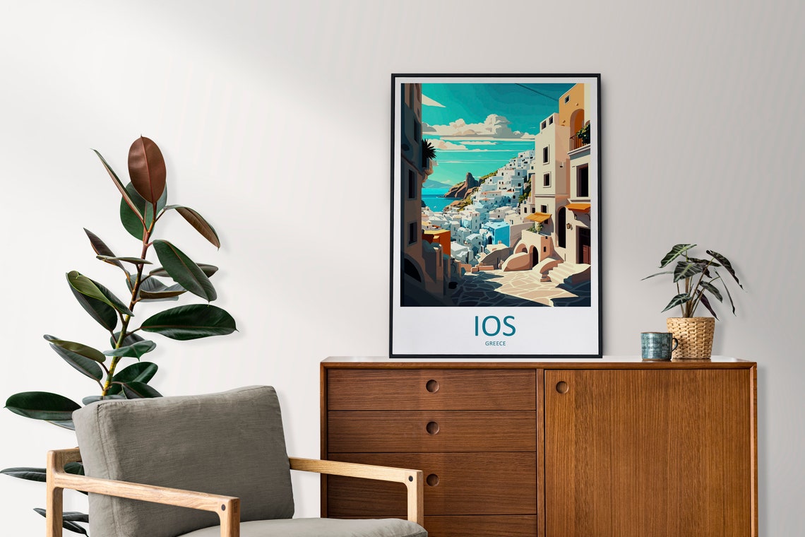 Ios Greece Sunlit Whitewashed Village Lane Aegean Travel Poster - Image 2