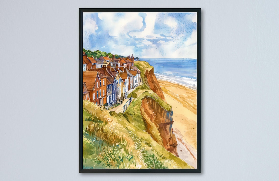 Filey Watercolor Travel Poster, United Kingdom