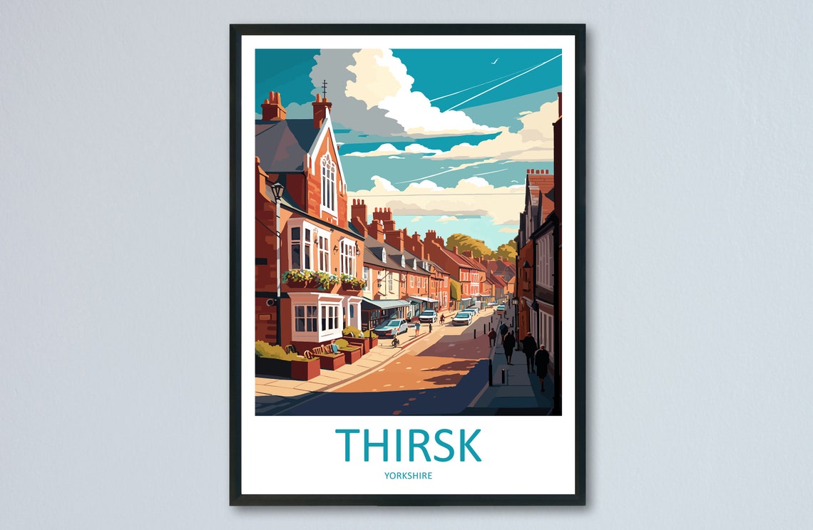 Thirsk Yorkshire Historic Market Town Street Illustration Poster