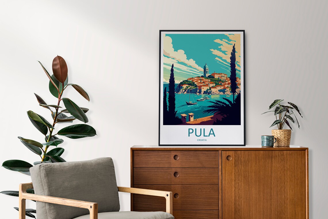 Pula Croatia Coastal Old Town Harbor Seaside Scene Travel Poster - Image 2