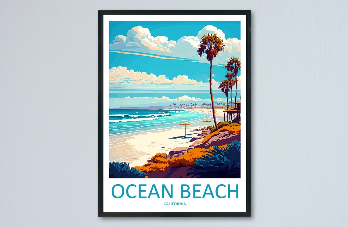 Ocean Beach Travel Poster, California Wall Art