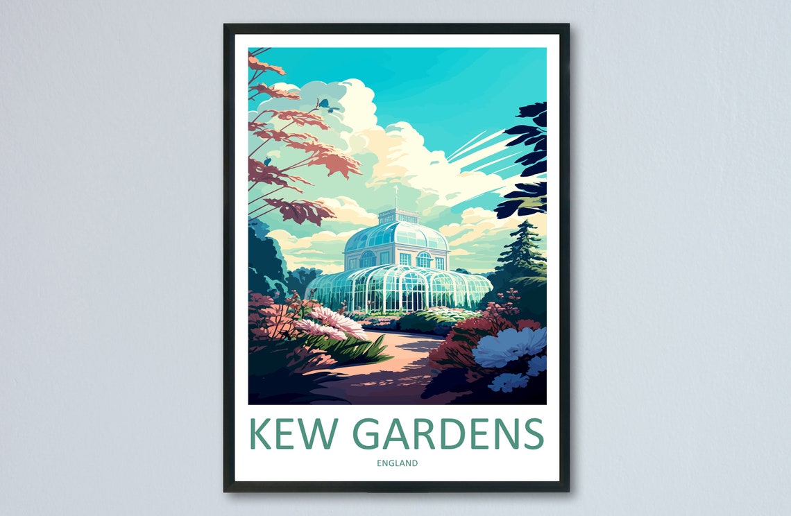 Kew Gardens England Victorian Glasshouse in Blooming Gardens Poster