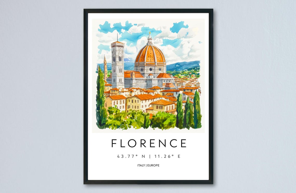 Florence Italy Duomo Cathedral Watercolor Travel Souvenir Poster