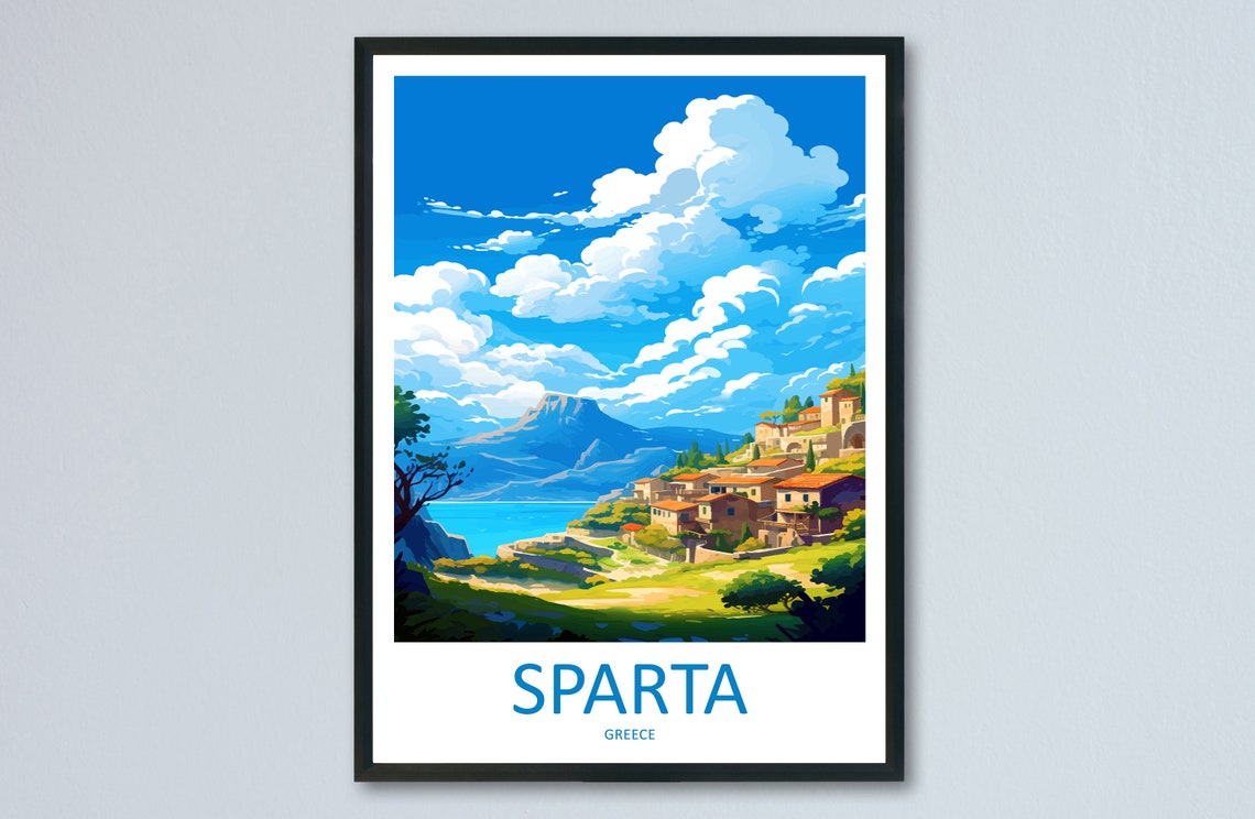 Sparta Greece Mountain Village Hillside Scenery Travel Poster