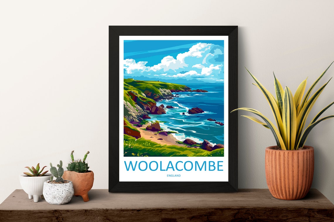 Woolacombe England Rocky Cove Secret Beach Surf View Travel Poster - Image 3