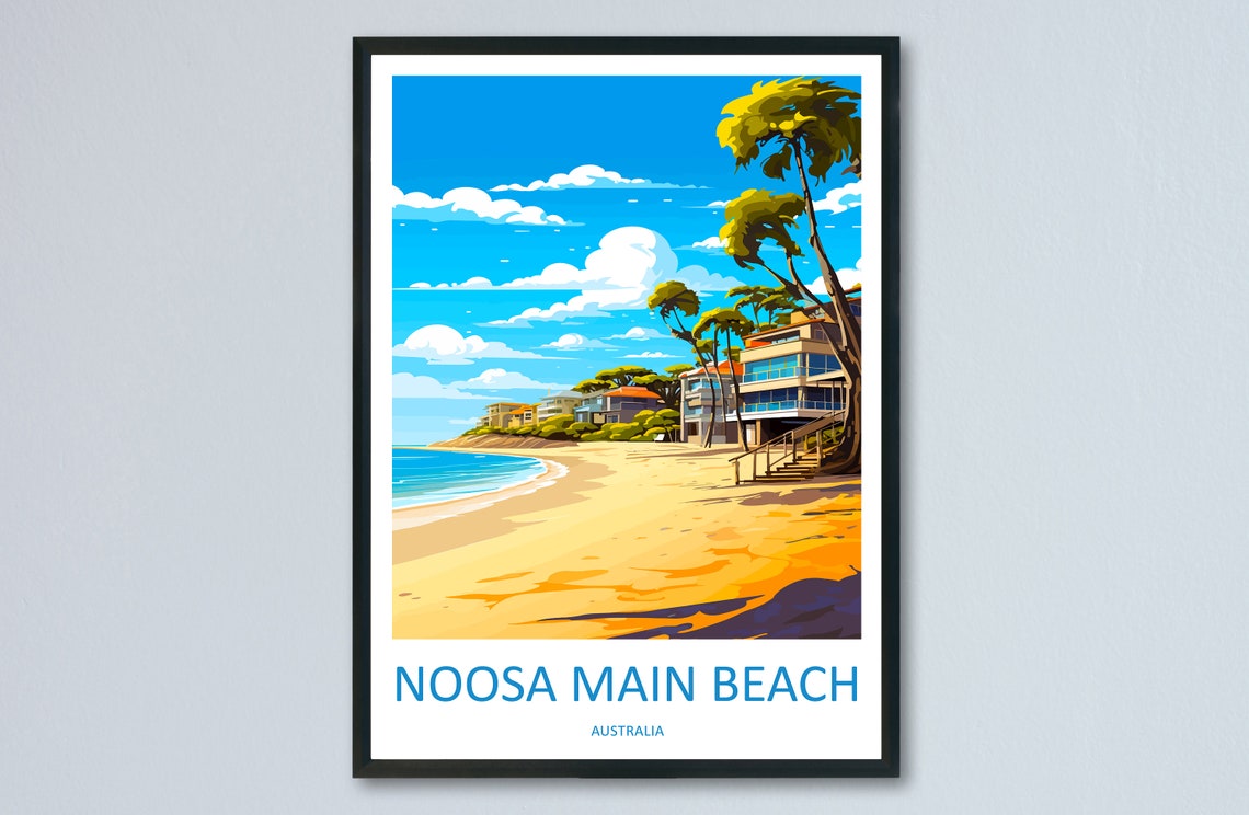 Noosa Main Beach Australia Golden Sand Beachfront Houses Travel Poster