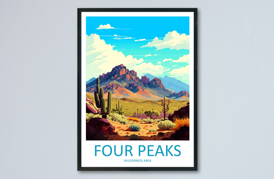 Four Peaks Wilderness Area Arizona Saguaro Desert Illustration Poster