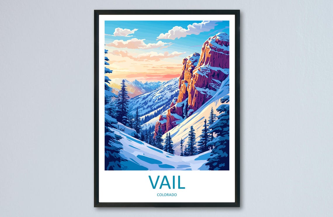 Vail Colorado Snowy Peak Sunset Alpine Ski Valley Travel Poster