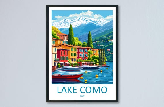 Lake Como Travel Poster, Italian Scenic Decor