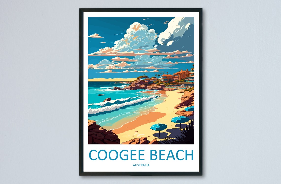 Coogee Beach Australia Sunny Coastal Cliff Vintage Travel Poster