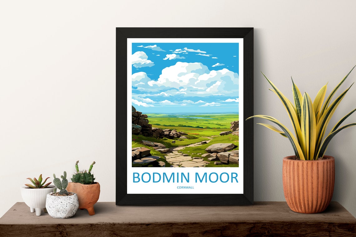 English Bodmin Moor Cornwall Wild Moorland Rocky Path Art Poster - Image 3