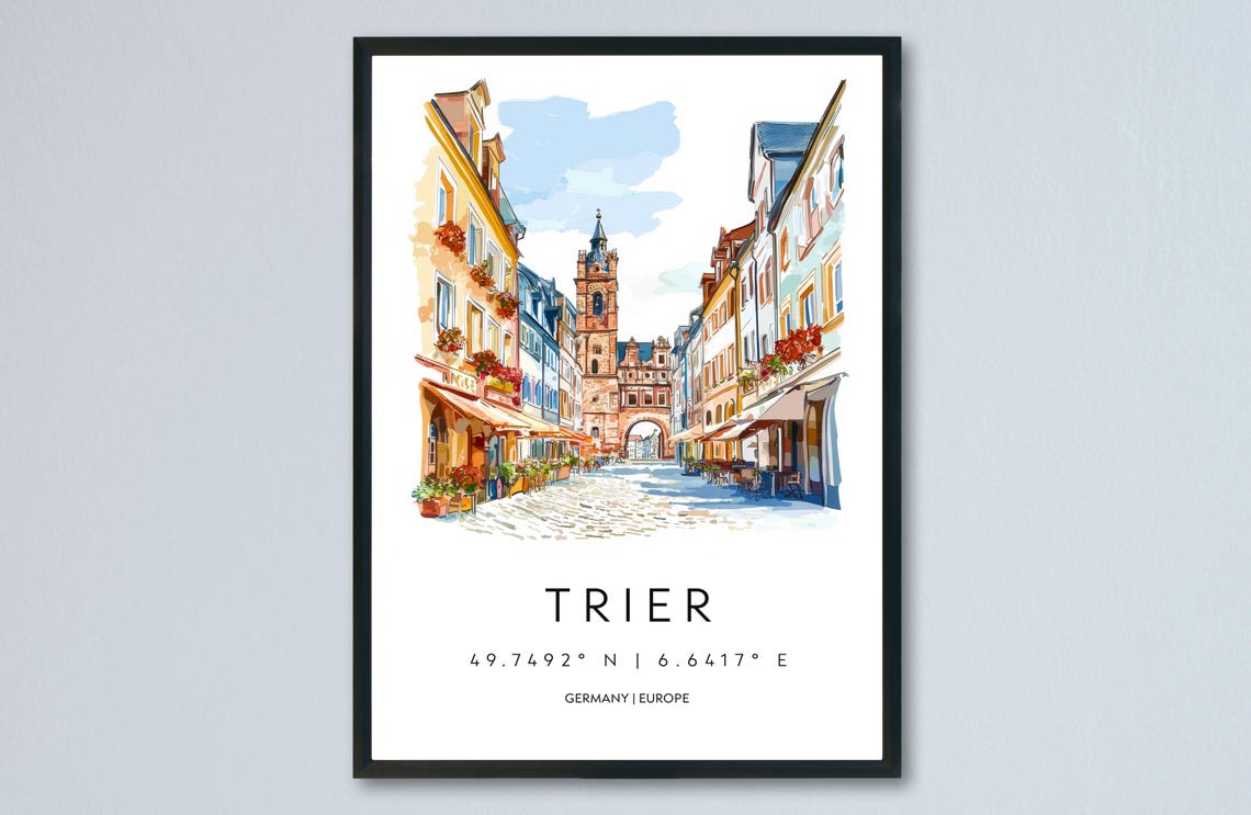 Trier Watercolor Germany Old Town Street City Gate Travel Poster