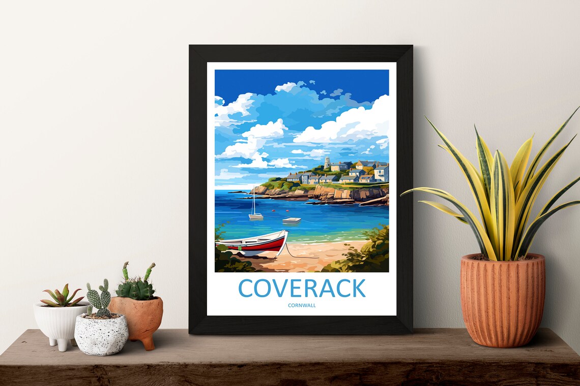 Coastal Coverack Cornwall Fishing Harbor Village Boats Art Poster - Image 3