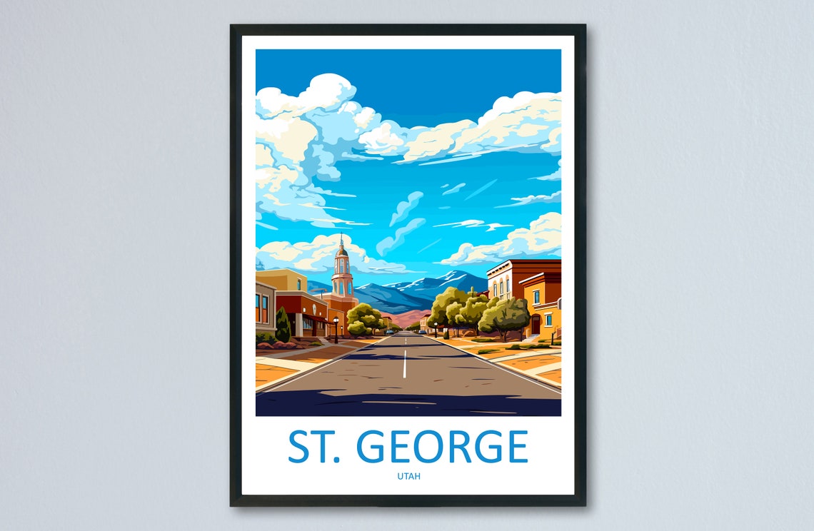 St George Utah Main Street Red Rock Mountain View Travel Poster