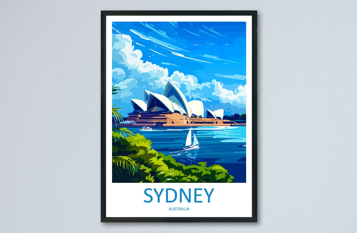 Sydney Australia Opera House Harbor Sailboat Retro Travel Poster