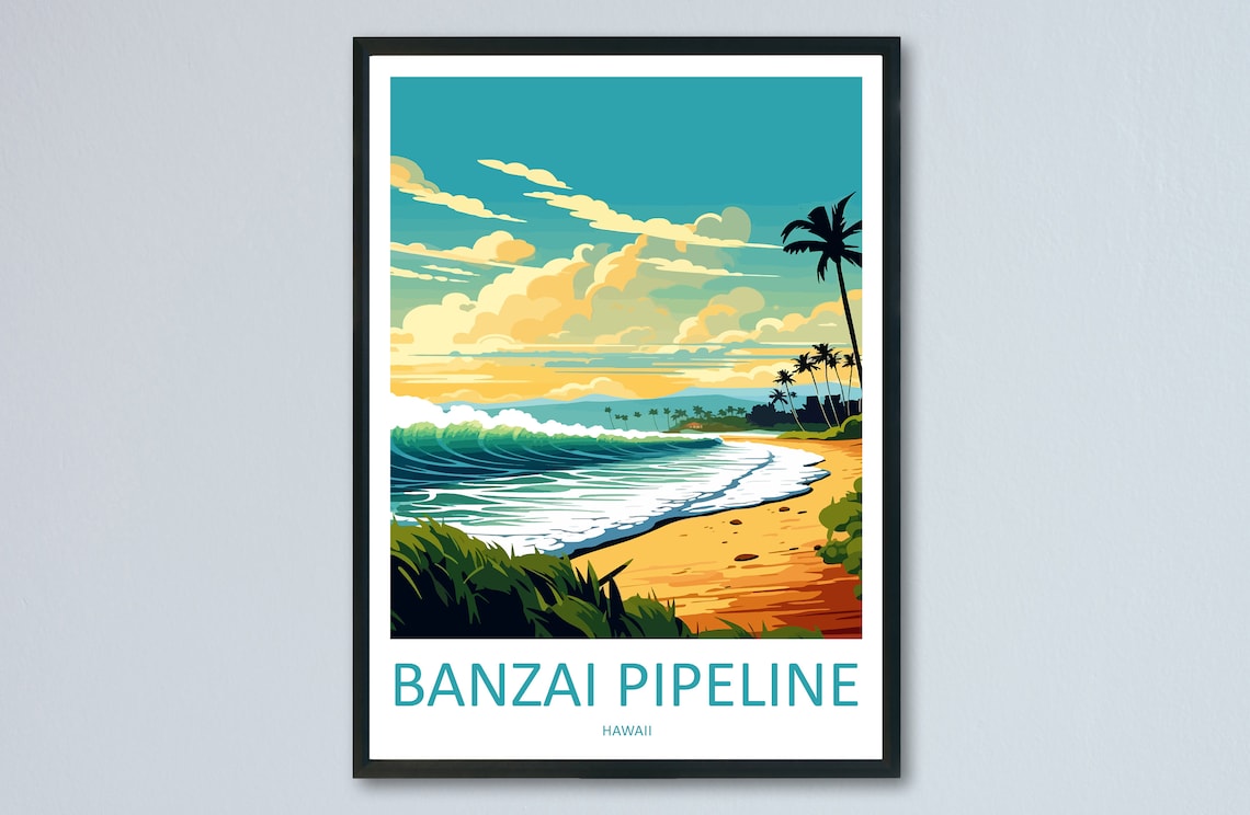 Banzai Pipeline Travel Poster, Hawaii Travel Art