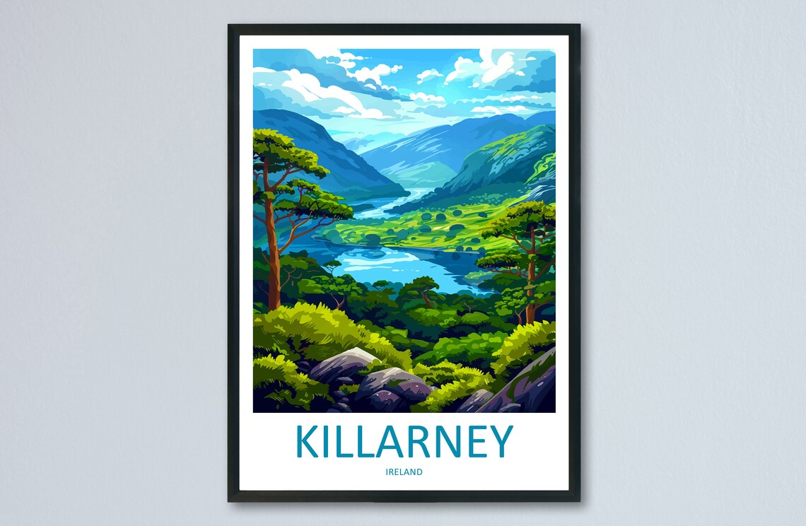 Killarney Ireland Lush Green Valley Lakes Scenic Travel Poster