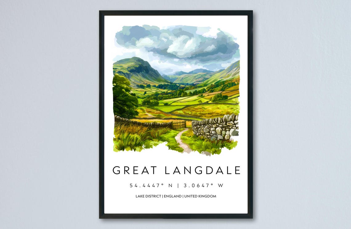Great Langdale Green Valley Stone Walls Fells Watercolor Poster