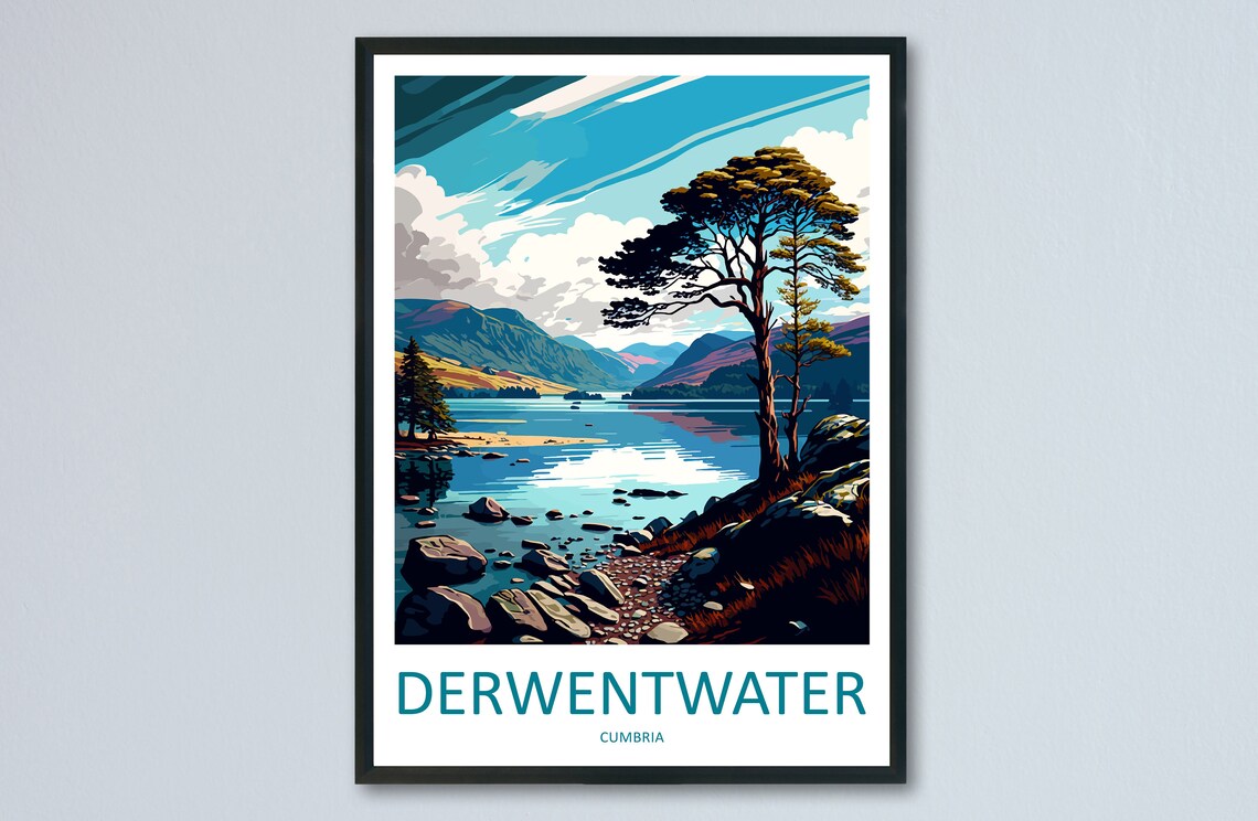 Derwentwater Travel Poster, Lake District Art Print